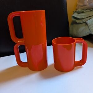 Heller Lella and Massimo Vignelli orange vintage stacking melamine mugs x 3